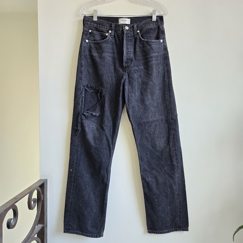Agolde Size 26 90s‎ pinch Waist High Rise Straight Stone Wash Black Jeans